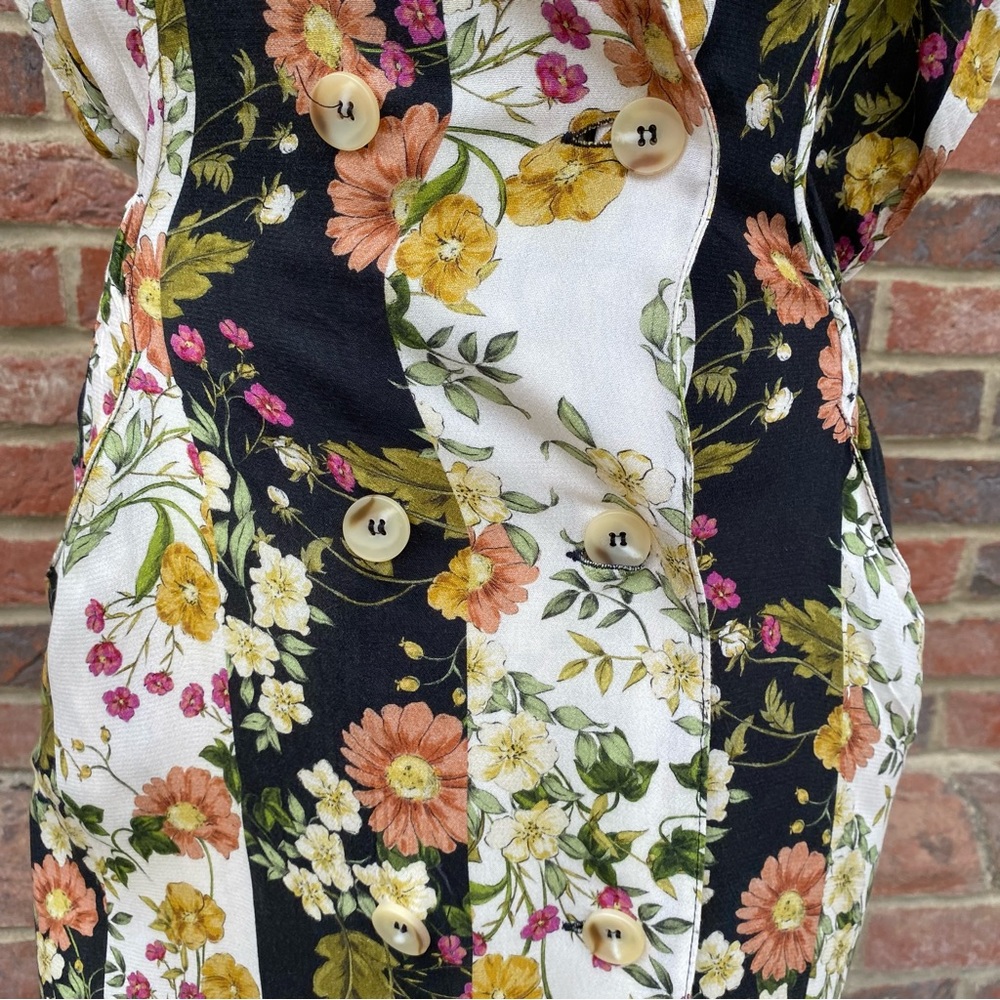 MNG Size L Floral Print Vintage Look Midi Maxi Dress Stripe Button Up Waist Belt - Picture 5 of 11
